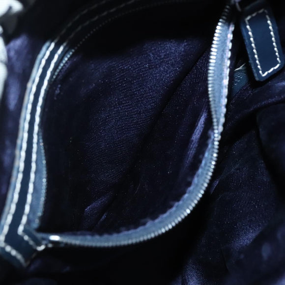 FENDI Zucchino Canvas Shoulder Bag Navy Silver Auth 141032