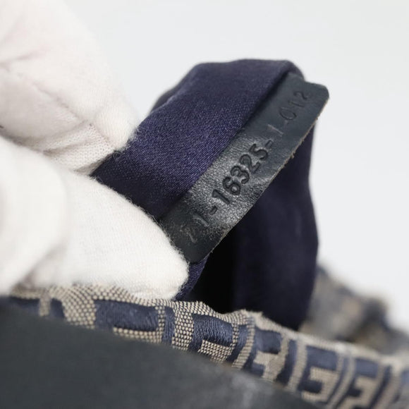 FENDI Zucchino Canvas Shoulder Bag Navy Silver Auth 141032