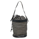 FENDI Zucchino Canvas Shoulder Bag Navy Silver Auth 141032-2