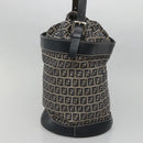 FENDI Zucchino Canvas Shoulder Bag Navy Silver Auth 141032-3