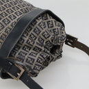 FENDI Zucchino Canvas Shoulder Bag Navy Silver Auth 141032-6
