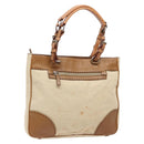 PRADA Tote Bag Canvas Leather Beige Silver Auth 141034-1
