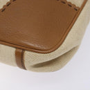 PRADA Tote Bag Canvas Leather Beige Silver Auth 141034-10