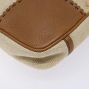 PRADA Tote Bag Canvas Leather Beige Silver Auth 141034-11