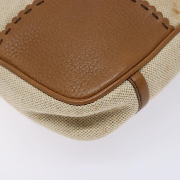 PRADA Tote Bag Canvas Leather Beige Silver Auth 141034