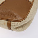 PRADA Tote Bag Canvas Leather Beige Silver Auth 141034-12