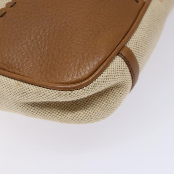 PRADA Tote Bag Canvas Leather Beige Silver Auth 141034