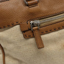 PRADA Tote Bag Canvas Leather Beige Silver Auth 141034-16