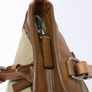 PRADA Tote Bag Canvas Leather Beige Silver Auth 141034-17