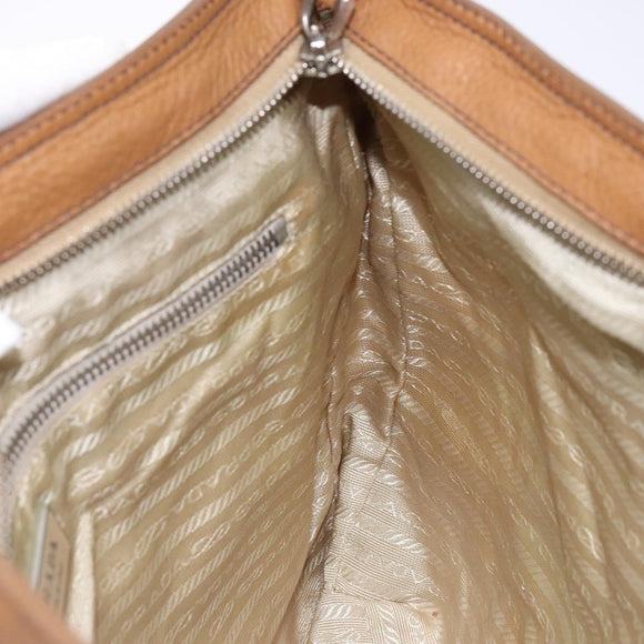 PRADA Tote Bag Canvas Leather Beige Silver Auth 141034