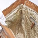 PRADA Tote Bag Canvas Leather Beige Silver Auth 141034-21