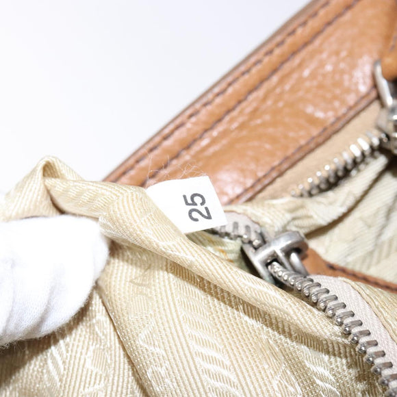 PRADA Tote Bag Canvas Leather Beige Silver Auth 141034