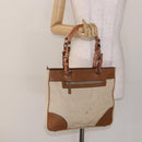 PRADA Tote Bag Canvas Leather Beige Silver Auth 141034-25