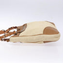 PRADA Tote Bag Canvas Leather Beige Silver Auth 141034-5