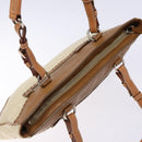 PRADA Tote Bag Canvas Leather Beige Silver Auth 141034-6