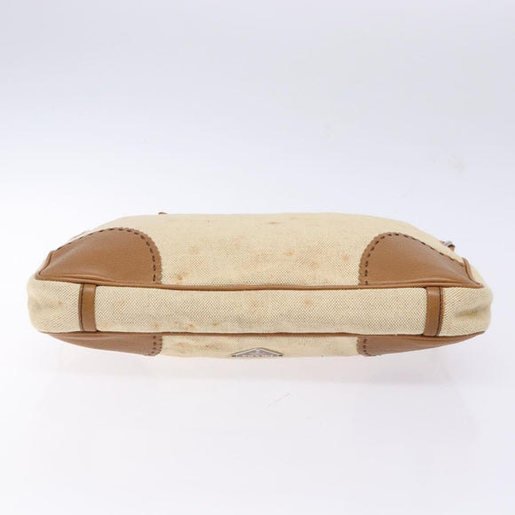 PRADA Tote Bag Canvas Leather Beige Silver Auth 141034