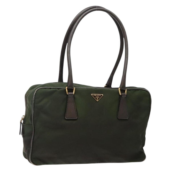 PRADA Shoulder Bag Nylon Green Gold Auth 141035