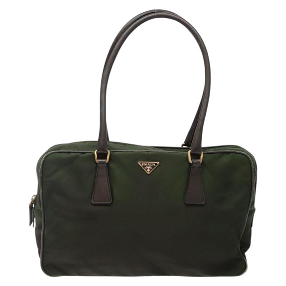 PRADA Shoulder Bag Nylon Green Gold Auth 141035