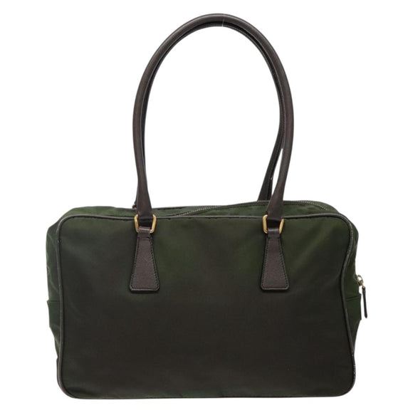 PRADA Shoulder Bag Nylon Green Gold Auth 141035