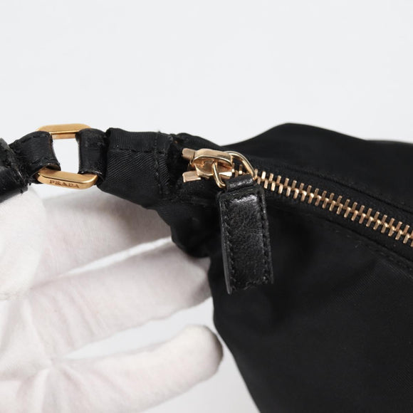 PRADA Chain Shoulder Bag Nylon Black Gold Auth 141036V