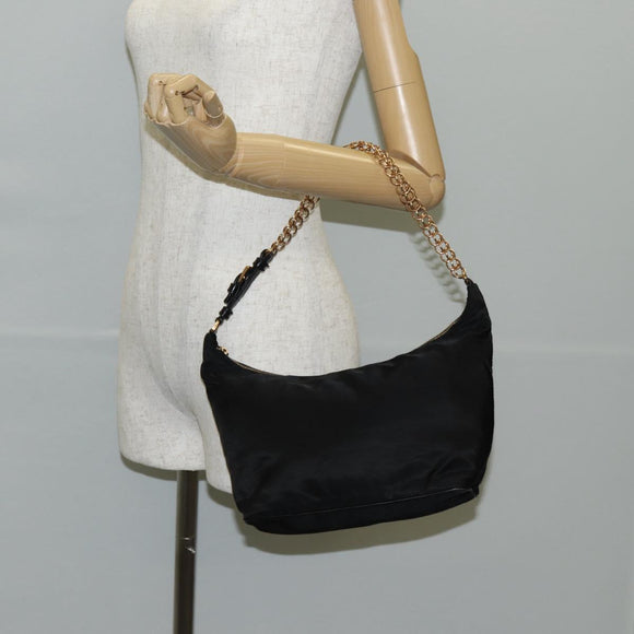 PRADA Chain Shoulder Bag Nylon Black Gold Auth 141036V