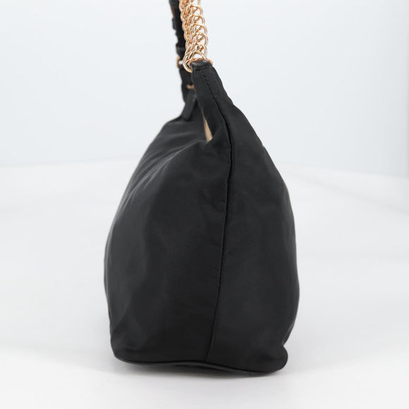 PRADA Chain Shoulder Bag Nylon Black Gold Auth 141036V