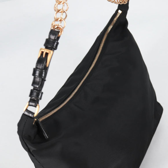 PRADA Chain Shoulder Bag Nylon Black Gold Auth 141036V