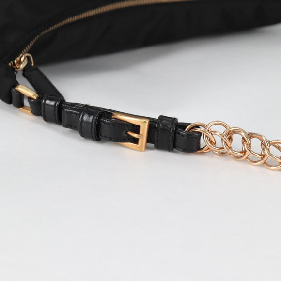 PRADA Chain Shoulder Bag Nylon Black Gold Auth 141036V