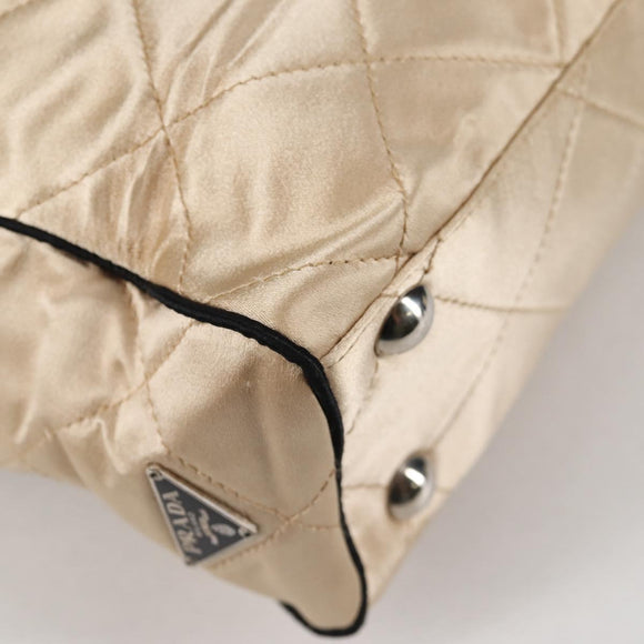 PRADA Chain Shoulder Bag Satin Beige Silver Auth 141037V