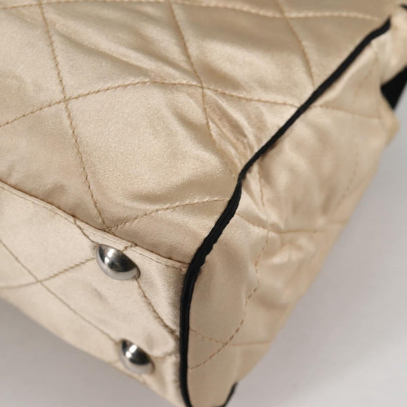 PRADA Chain Shoulder Bag Satin Beige Silver Auth 141037V