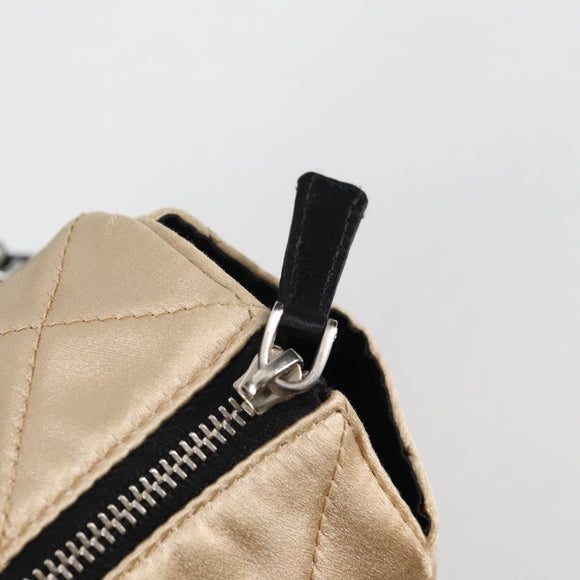 PRADA Chain Shoulder Bag Satin Beige Silver Auth 141037V