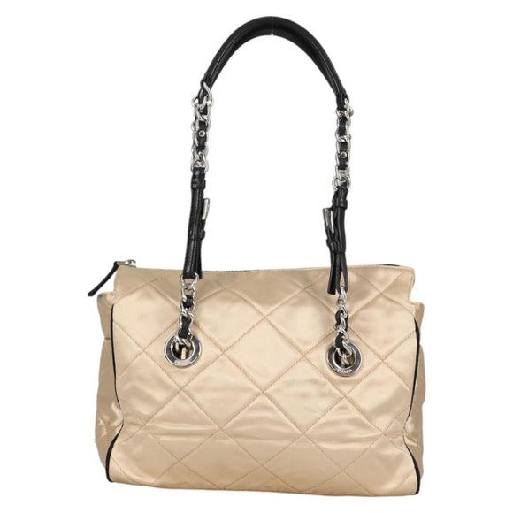 PRADA Chain Shoulder Bag Satin Beige Silver Auth 141037V