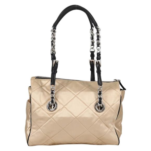 PRADA Chain Shoulder Bag Satin Beige Silver Auth 141037V