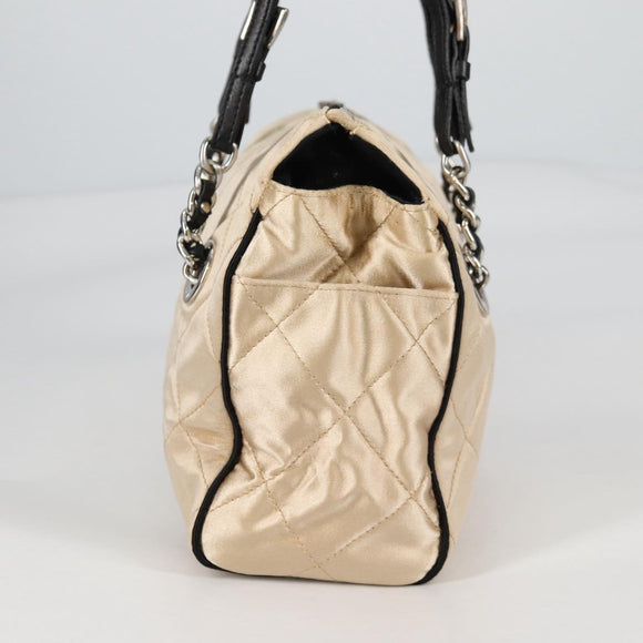 PRADA Chain Shoulder Bag Satin Beige Silver Auth 141037V