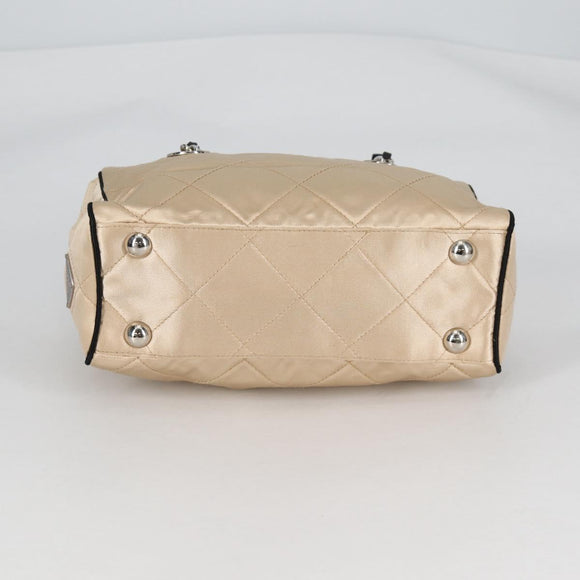 PRADA Chain Shoulder Bag Satin Beige Silver Auth 141037V