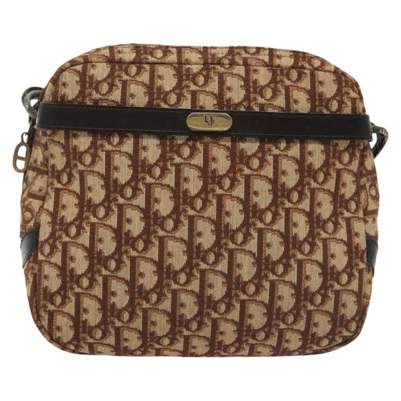 Christian Dior Trotter Canvas Shoulder Bag Brown Gold Auth 141040