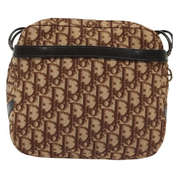 Christian Dior Trotter Canvas Shoulder Bag Brown Gold Auth 141040
