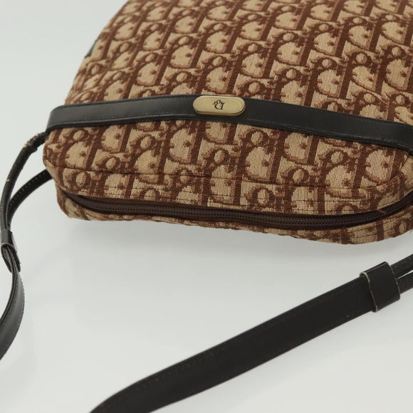 Christian Dior Trotter Canvas Shoulder Bag Brown Gold Auth 141040