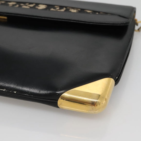 Christian Dior Trotter Canvas Shoulder Bag Leather Black Gold Auth 141053