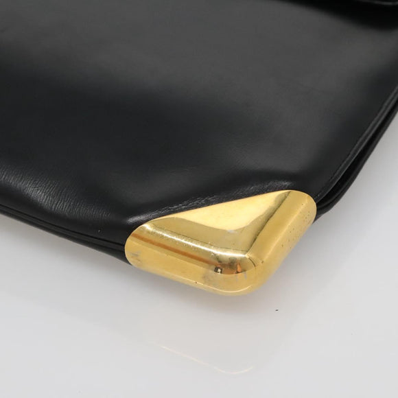 Christian Dior Trotter Canvas Shoulder Bag Leather Black Gold Auth 141053