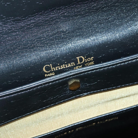 Christian Dior Trotter Canvas Shoulder Bag Leather Black Gold Auth 141053