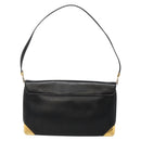 Christian Dior Trotter Canvas Shoulder Bag Leather Black Gold Auth 141053-2