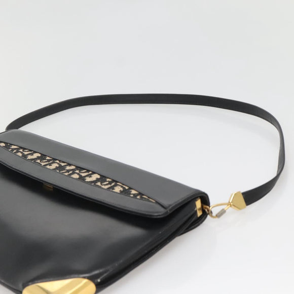 Christian Dior Trotter Canvas Shoulder Bag Leather Black Gold Auth 141053