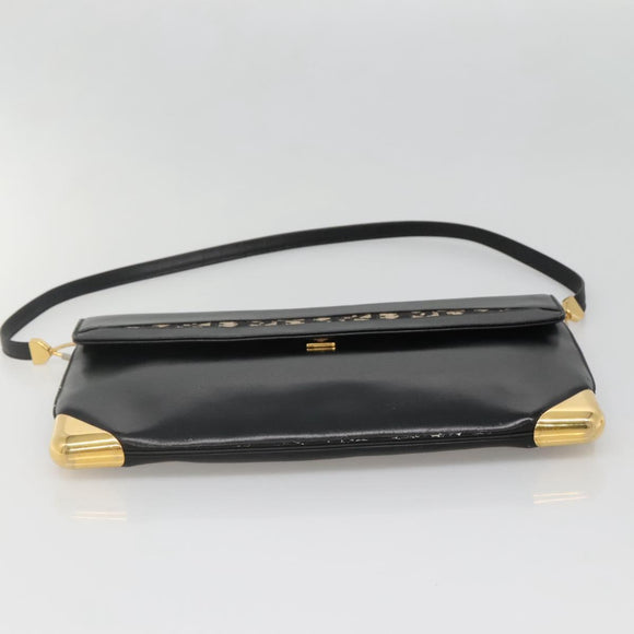 Christian Dior Trotter Canvas Shoulder Bag Leather Black Gold Auth 141053