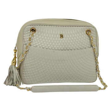 BALLY Chain Shoulder Bag Leather Ivory Gold Auth 141066