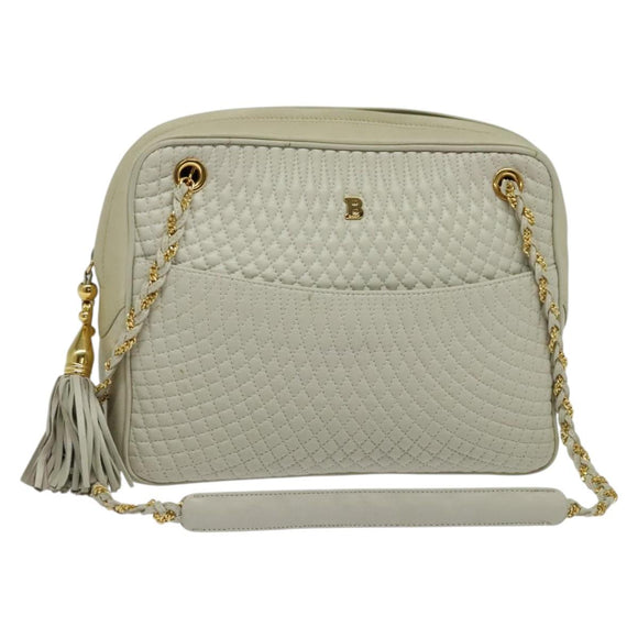 BALLY Chain Shoulder Bag Leather Ivory Gold Auth 141066