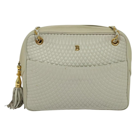 BALLY Chain Shoulder Bag Leather Ivory Gold Auth 141066