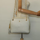 BALLY Chain Shoulder Bag Leather Ivory Gold Auth 141066-23