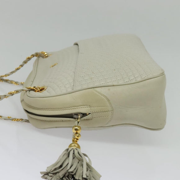 BALLY Chain Shoulder Bag Leather Ivory Gold Auth 141066