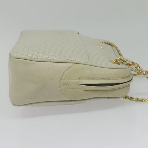 BALLY Chain Shoulder Bag Leather Ivory Gold Auth 141066